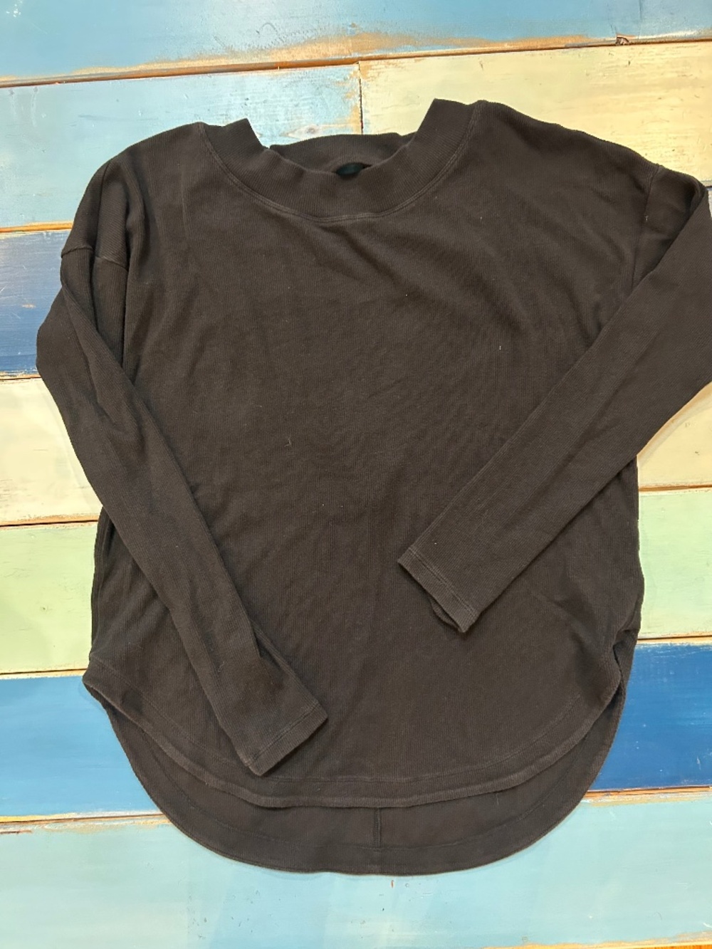 Athleta Black Ribbed Open Back Long Sleeve Top Medium